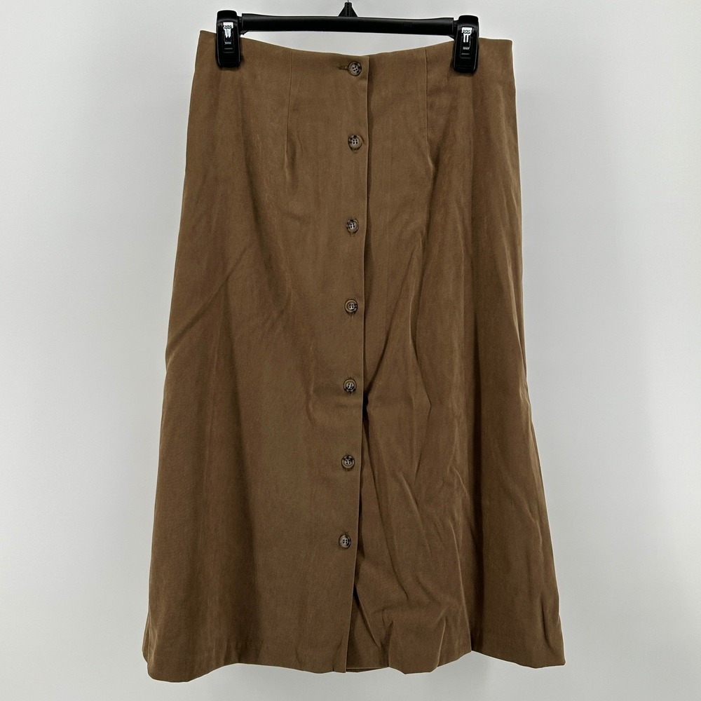 McCalls Vintage Brown Solid Suede Button Front Midi Skirt 10 Made in USA Minimal